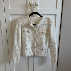 Maje Cream Textured Knit Cardigan
